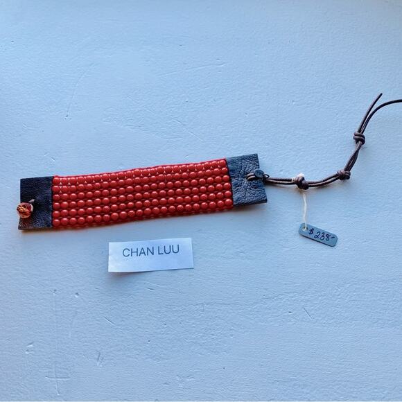NWT Chan Luu Orange Beaded Brown Leather Bracelet - Picture 1 of 5